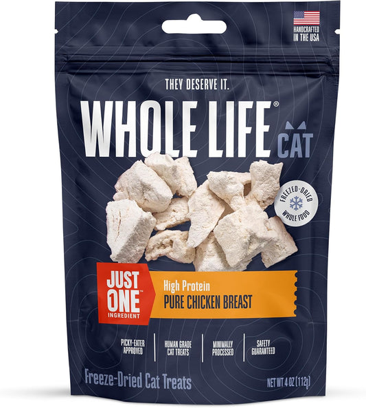 Whole Life Pet Just One Chicken Freeze Dried Cat Treats - Human Grade Cat Food Toppers, High Protein Cat Snacks, Cat Toppers for Food, USA Made Natural Cat Treats - 4 Oz (Pack of 1)